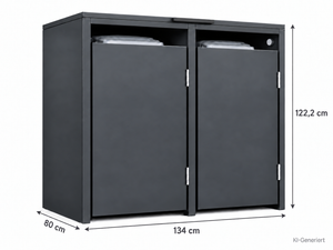2er Mülltonnenbox Anthrazit mit schwarzem Griff – Maße 134 × 80 × 122,2 cm