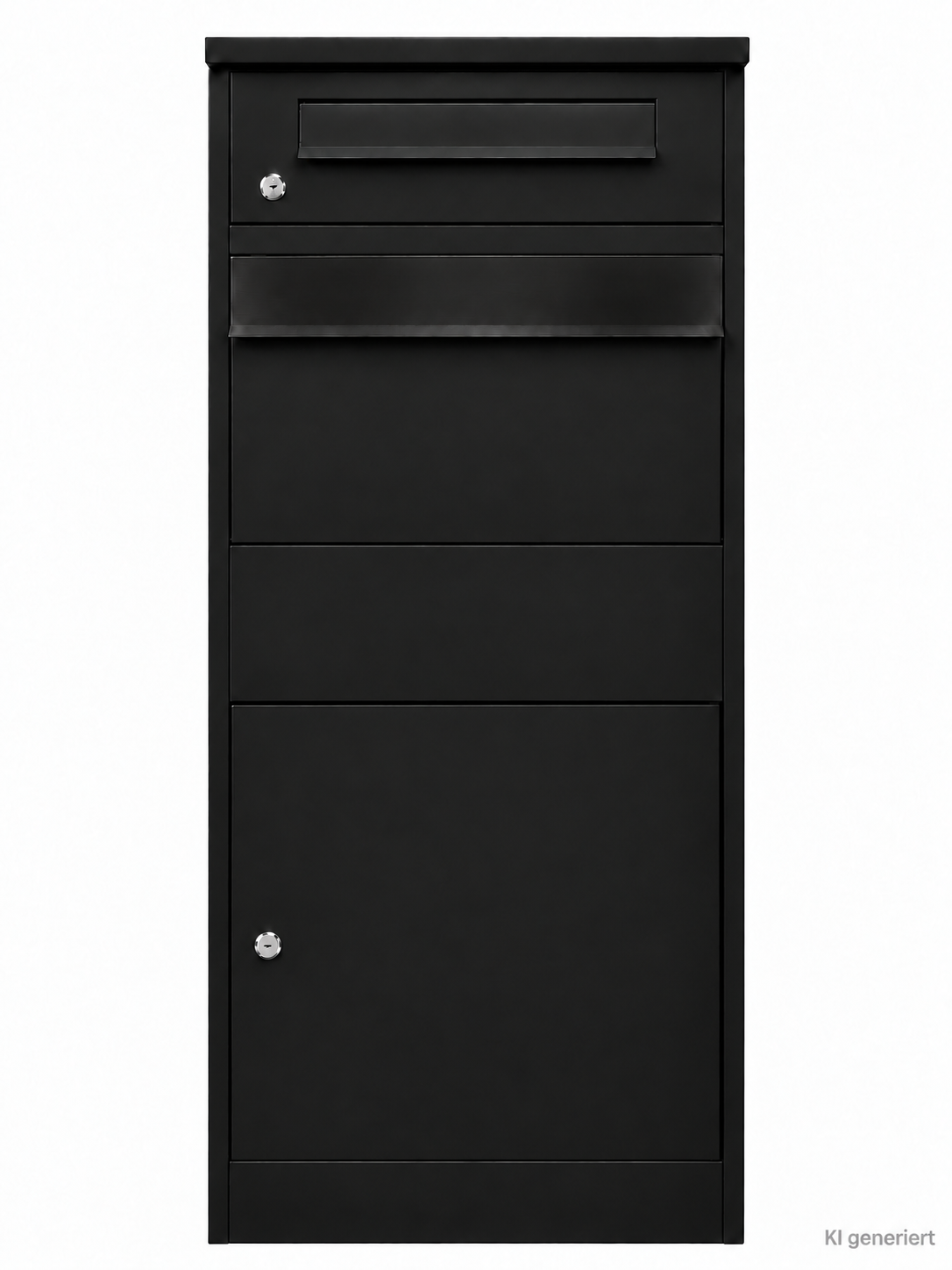 Paketbriefkasten Letterman 4 in Schwarz (RAL 9005) mit schwarzem Griff – Frontansicht